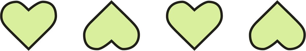 a line of four lime green hearts